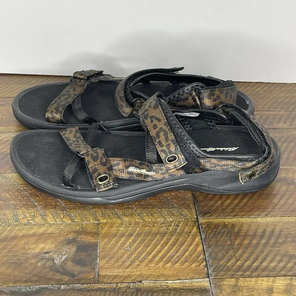 NEW Eddie Bauer Leopard Print Multi Strap Sandals Black & Brown Size 9